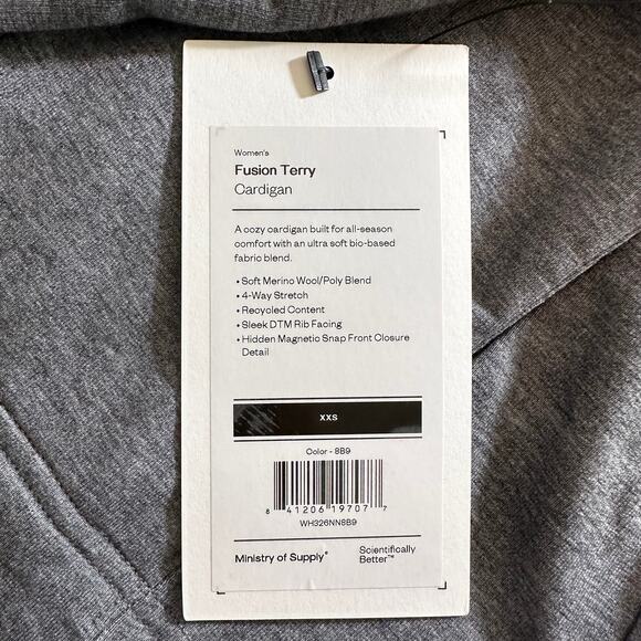 NWT Ministry of Supply Women's Fusion Terry Cardigan Classic Grey Heather XXS - Picture 9 of 9